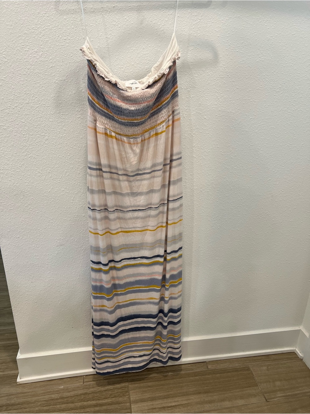 Soma Striped Smocked Maxi Dress in Cream, Blue & Yellow